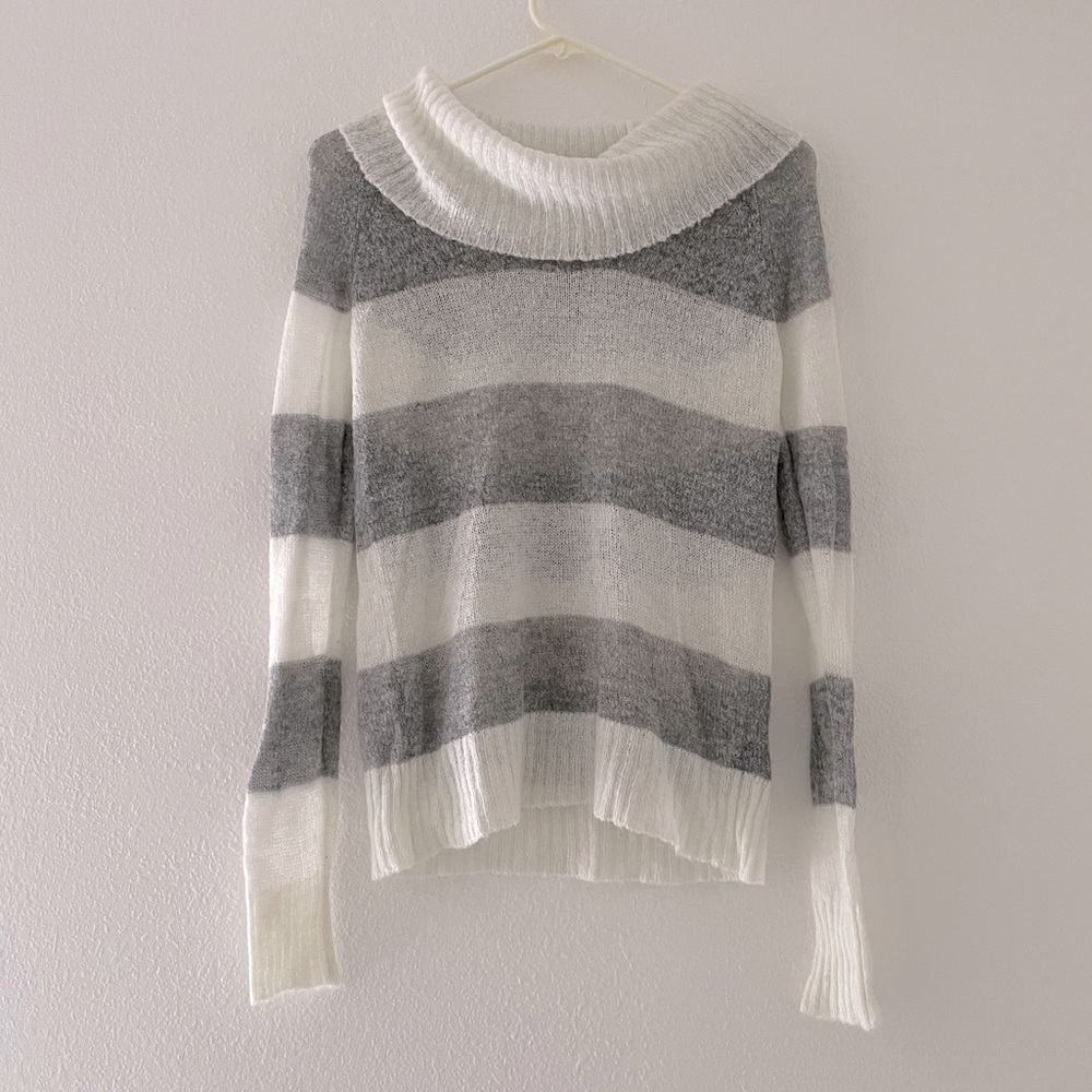 BCX Mohair Blend Striped Lightweight Turtleneck Sweater
